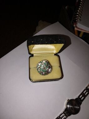 Source Unknown Silver Ring with Green Accents